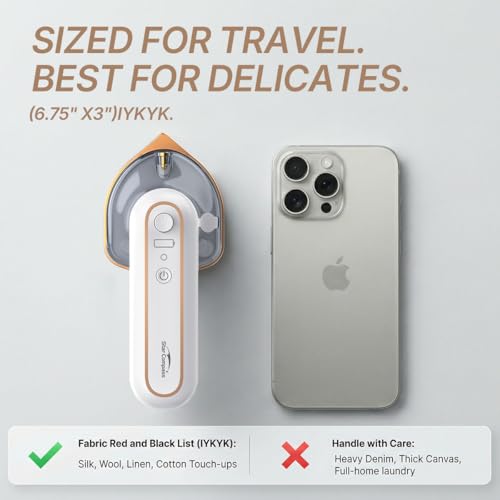Cordless Handheld Travel Iron with USB-C Power Bank, Compact Spray Iron