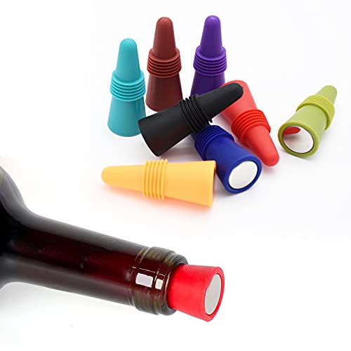 Silicone Wine Bottle Stoppers with Grip Top - Airtight Seal, 8 Pack