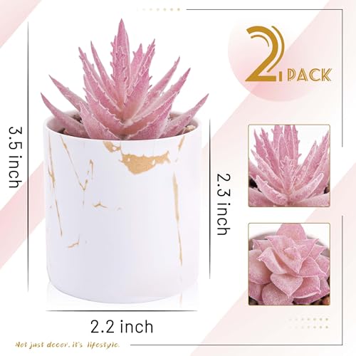 Mini Artificial Succulents 2-Pack - Pink Fake Potted Plants for Desk