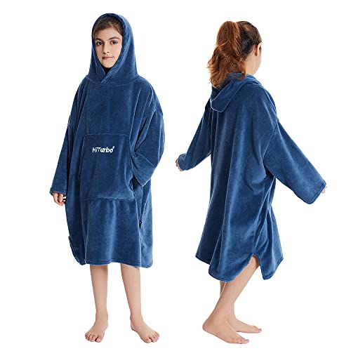 Kids Hooded Changing Poncho - Plush Fleece Surf Robe for Boys and Girls 5-12Y