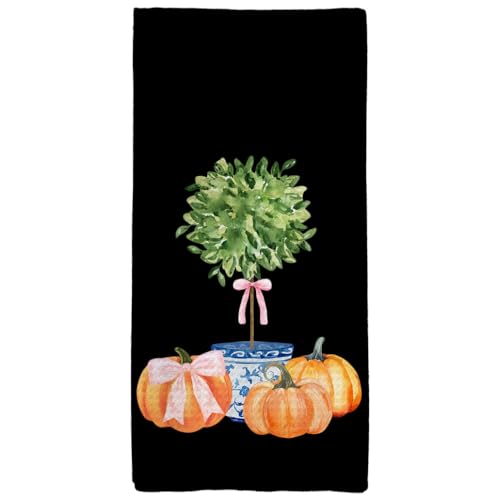 Tzhim Fall Pumpkin Kitchen Hand Towels with Bowknot - 16x24in Decorative Tea Towels