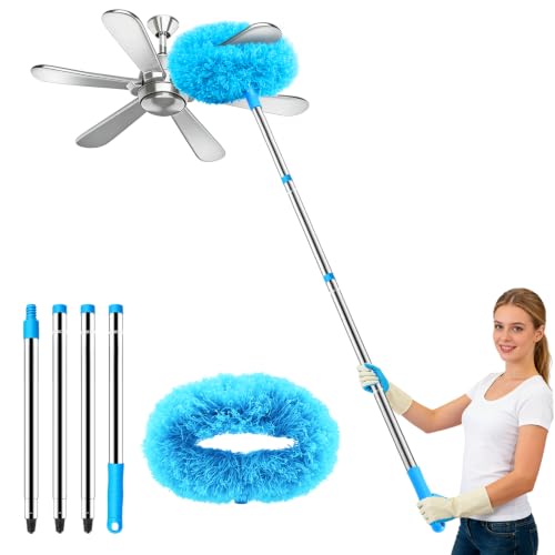 Microfiber Ceiling Fan Duster with Extendable Pole, 13-48 Inch Washable Cleaner