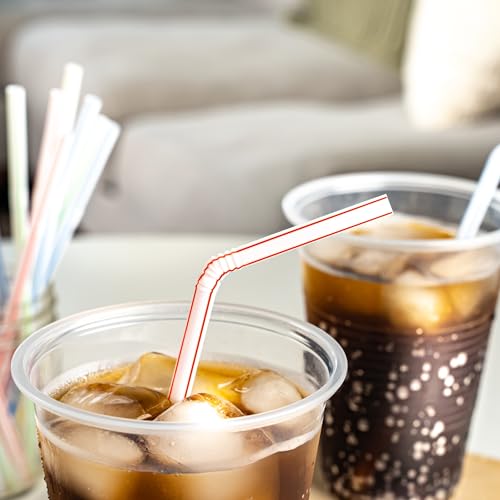 Disposable Striped Plastic Flex Straws - 100 Count, BPA Free, Assorted Colors - Large Pack