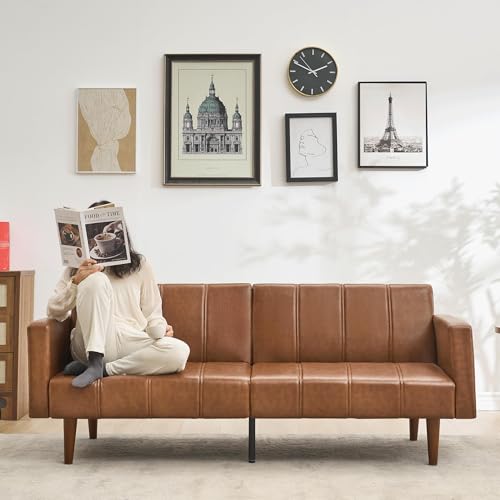 Convertible Futon Sofa Bed, 75-Inch Mid-Century PU Leather Sleeper Couch