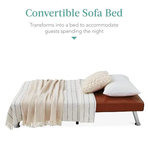 Modern Convertible Faux Leather Futon Sofa Bed with Cupholders
