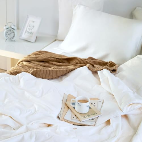 Queen Silk Duvet Comforter - 100% Long Strand Silk, Machine Washable, White