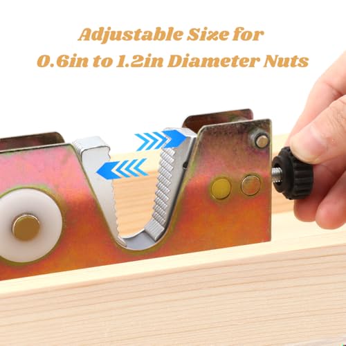 Heavy Duty Nut Cracker Set with Wooden Base & 4 Stainless Steel Picks - Adjustable Lever Nutcracker for All Nuts