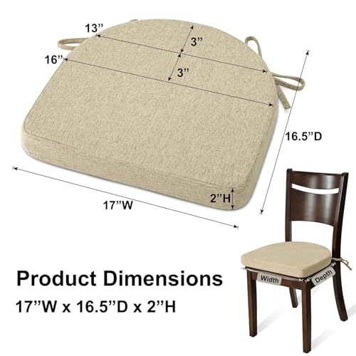 D-Shaped Dining Chair Cushion, Non-Slip Kitchen Seat Pad with Ties, 17x16.5in