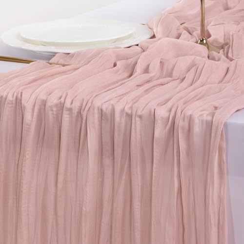 Socomi Dusty Pink 10ft Cheesecloth Table Runner for Wedding & Party Decor