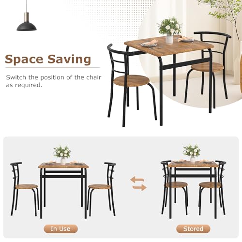 3-Piece Dining Table Set for 2 - Compact Square Kitchen Table with Chairs