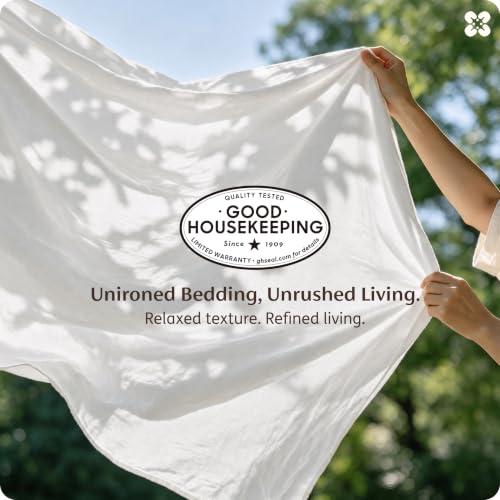 King Size Washed Cotton Duvet Cover - Natural White, 8 Ties, Zipper