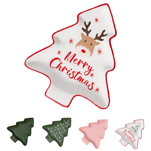 Ceramic Christmas Tree Spoon Rest - White Reindeer (1pc) by YumiPLUS - Christmas Kitchen Décor