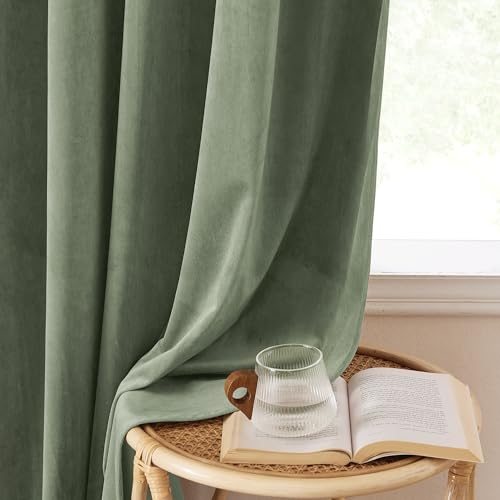 StangH Sage Green Pinch Pleated Velvet Curtains 2 Panels 38"W x 108"L