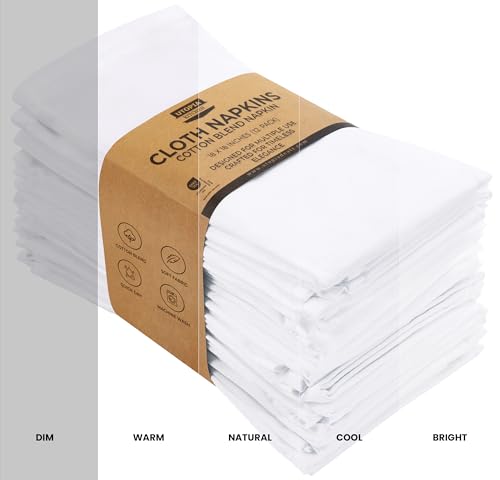 Cotton Blend Dinner Napkins - 18x18 Inch Washable Cloth Napkins, 12 Pack