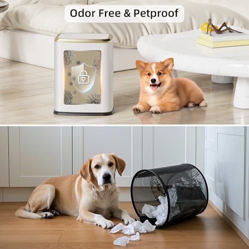 8L Small Bathroom Trash Can with Swing-Top Lid, White Stainless Steel