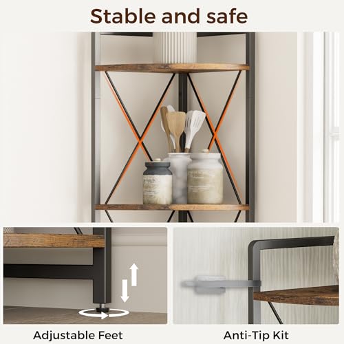 6-Tier Tall Corner Bookshelf, 78-Inch Industrial Metal Storage Display Stand