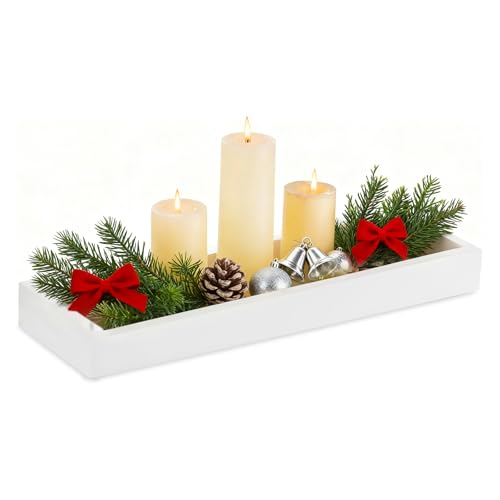 Hanobe Long Narrow Tray for Table Centerpiece 16" White Candle Holder