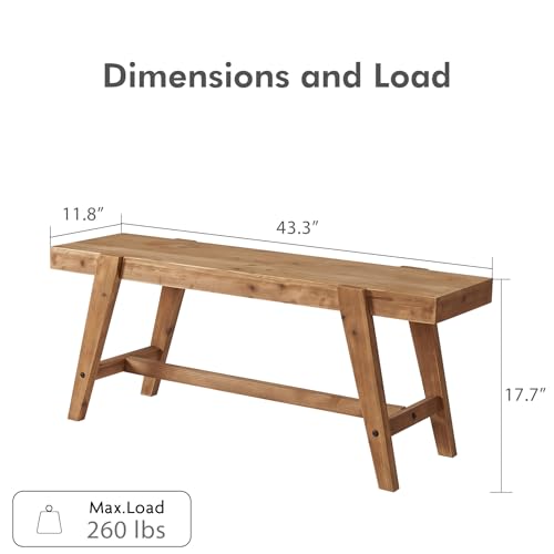 43-Inch Solid Fir Wood Farmhouse Bench with Angled Legs