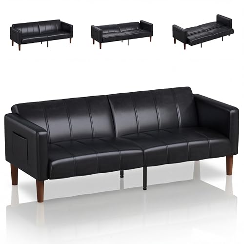 75-Inch Faux Leather Convertible Futon Sofa Bed with Adjustable Backrest