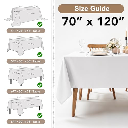 White Rectangular Tablecloths 70x120 Inch (6 Pack) for 6-8 Ft Tables
