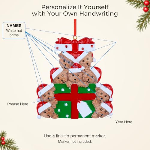 MAXORA Personalized Teddy Bear Family of 9 Christmas Ornament - Custom Tree Decoration