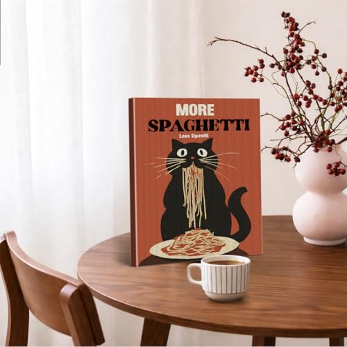 Funny Cat Spaghetti Wall Art Print - Humorous Cat Canvas Poster, Framed, 8x10 Inch, Color-J