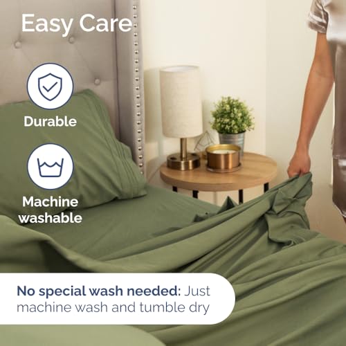 Twin Size Bed Skirt with Pillowcases - Sage Green, Wrinkle-Free Microfiber, Adjustable Fit