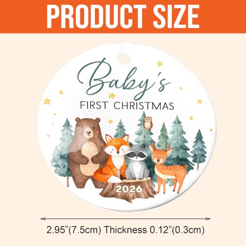 HENGAPAMAS Baby's First Christmas Ornament 2026 Woodland Animals - Newborn Keepsake Gift for Girls & Boys