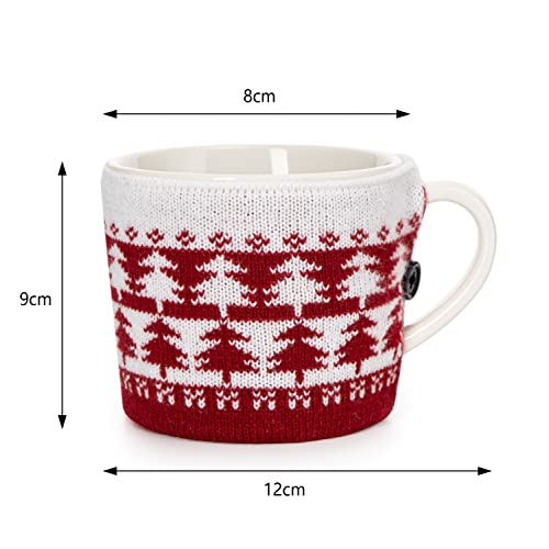 GUTE 14 oz Ugly Christmas Sweater Mug - Red & White Tree Knit Cozy Gift