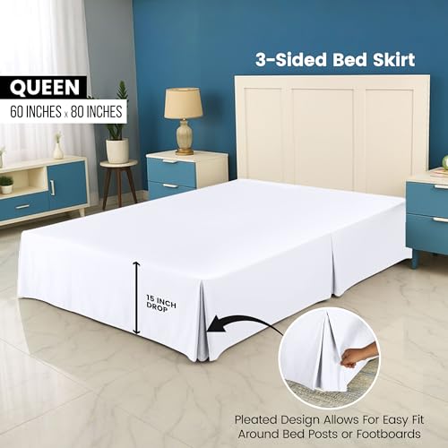 Queen Bed Skirt with 16-Inch Drop - Pleated White Microfiber Dust Ruffle