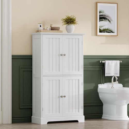 ChooChoo White Bathroom Floor Cabinet 11.81"D x 23.62"W x 43.31"H with Adjustable Shelves