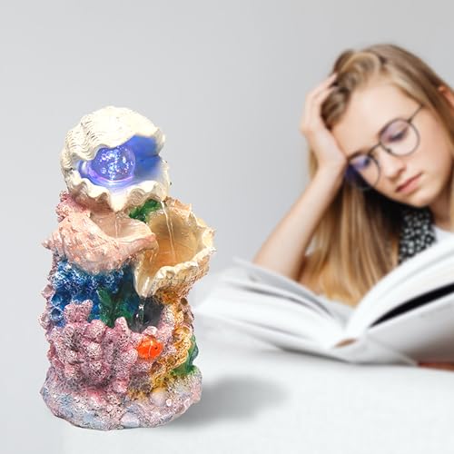 Ocean Themed Tabletop Waterfall Fountain with Coral and Seashell Decor