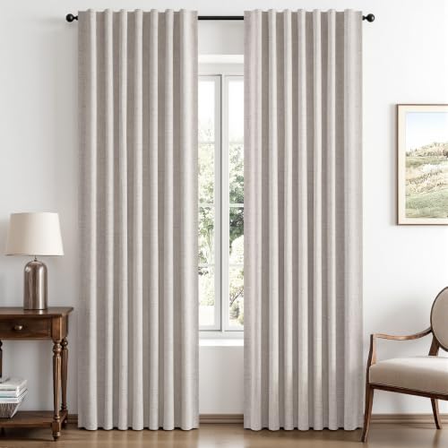 100% Blackout Linen Curtains 42 x 84 Inch - Ivory Thermal Drapes (Set of 2)