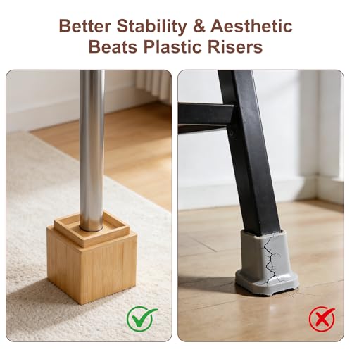 4 Inch Bamboo Bed Risers | Heavy Duty Furniture Leg Extenders, 4 Pack