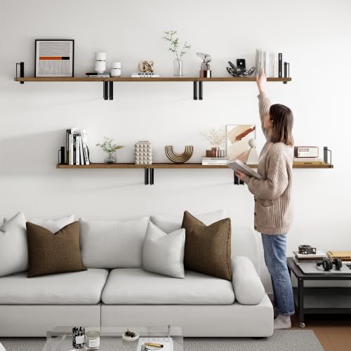 24-Inch Floating Wall Shelves, Set of 3 Rustic Wood Shelves for Storage