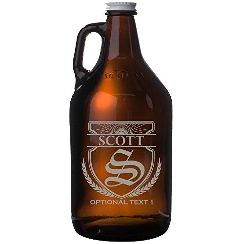 Personalized 64oz Amber Glass Beer Growler - Custom Laser Etched Gift
