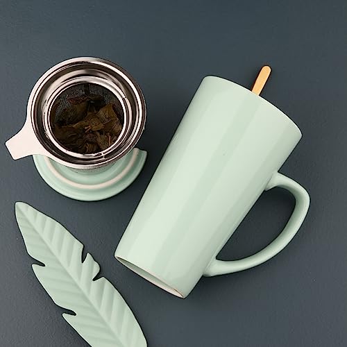 Mint Green Porcelain Tea Mug with Infuser, Lid & Spoon, 15oz - MIWARE