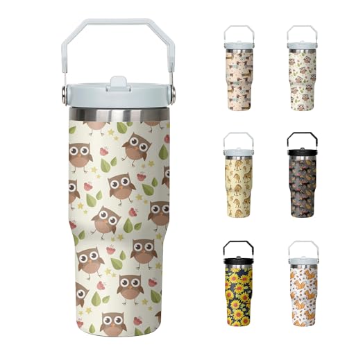 30oz Owl Tumbler with Handle and Flip Straw – Stainless Steel Insulated Cup, Gift for Women