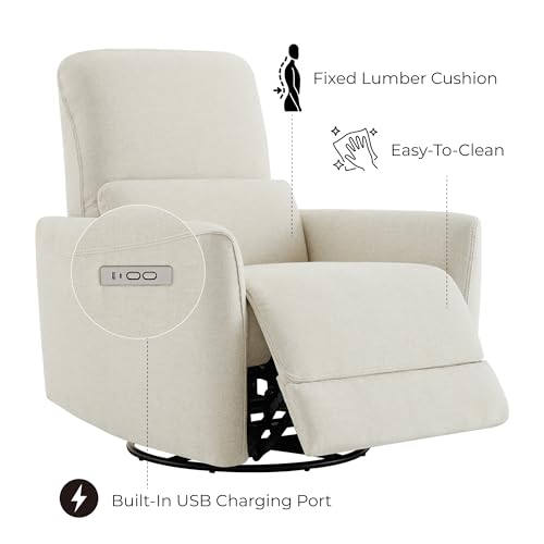CHITA Power Swivel Glider Recliner Chair Medium Linen for Nursery & Living Room