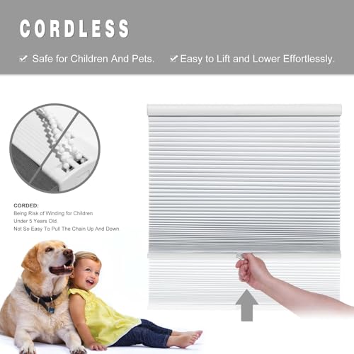 Cordless Blackout Cellular Shades - Room Darkening Honeycomb Blinds 34" W x 64" H