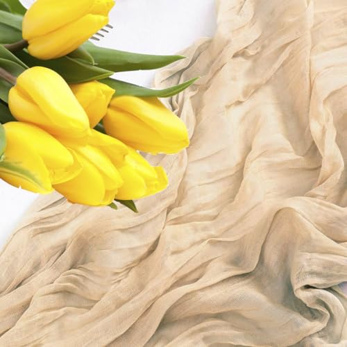 MDS 3 Pack Champagne Cheesecloth Table Runners 10Ft x 35 Inch for Weddings & Events