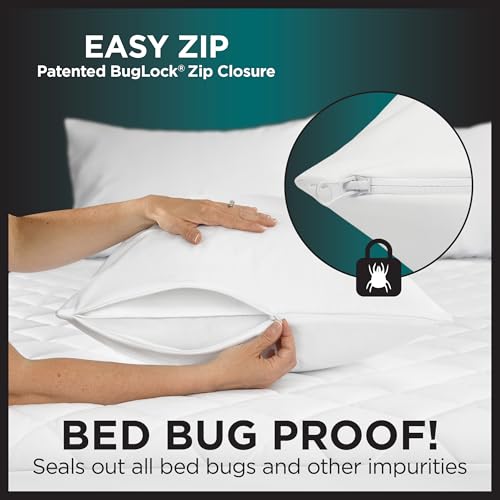 Waterproof Pillow Protectors - Standard Size 2-Pack, Bed Bug Proof & Zippered