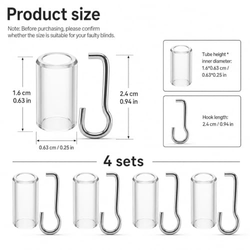 Horizontal Blind Wand Repair Kit - 4 Set Hook and Sleeve for 1-Inch Headrails