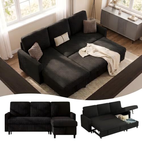 70-Inch Sleeper Sofa Bed with Storage, Convertible L-Shaped Sectional Couch