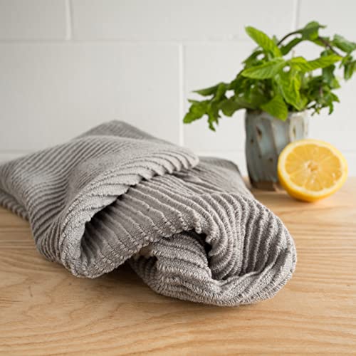 100% Cotton Ripple Kitchen Dish Towels, Grey, 18 x 28 Inches, Set of 6