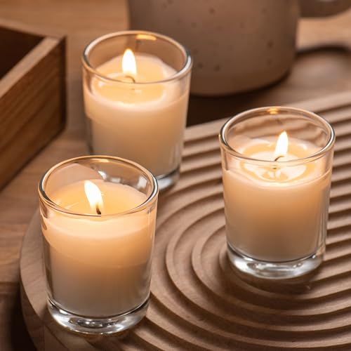 Housecret 120 Pack Warm White Unscented Clear Glass Votive Candles – Hand Poured 2" x 2.5"