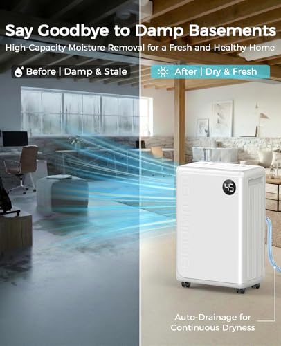 32 Pint Dehumidifier for Basement with Drain Hose & 24H Timer