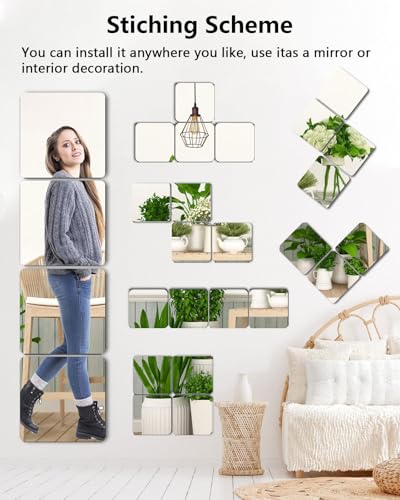 4-Pack 12x12 Inch Unbreakable Mirror Tiles, Peel and Stick Wall Mirrors