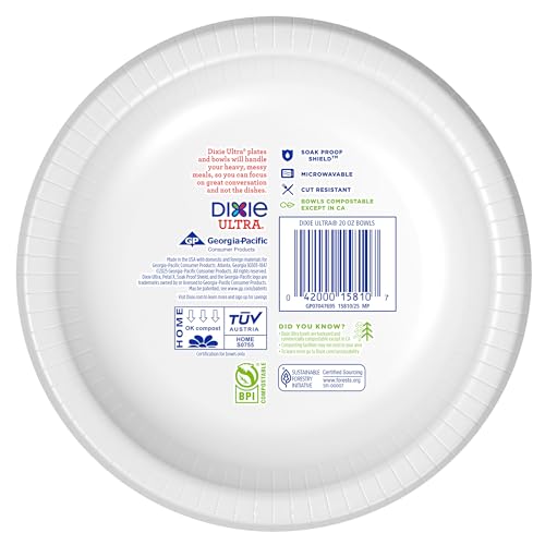Dixie Ultra Large Paper Bowls, 20 Oz, 56 Count, Soak Proof, Microwave Safe