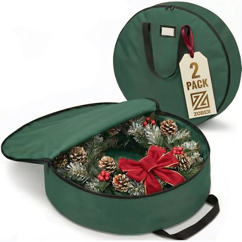 30 Inch Christmas Wreath Storage Bag 2 Pack Oxford Waterproof Green